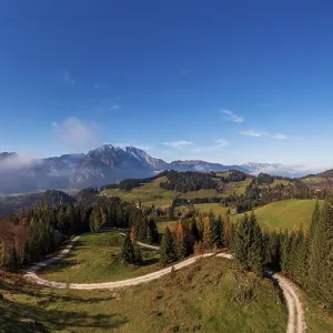 Drone shot, view from the Moosegg high plateau to the Hoher Goell Drone shot, view from the Moosegg high plateau to the Hoher Goell