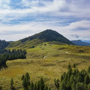 Drone shot, view over the Postalm with Labenbergalm and Labenberg