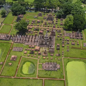 Drone view of an ancient temple complex in Thailand Drone view of an ancient temple complex in Thailand