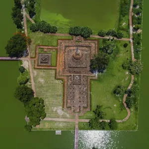 Drone view of an ancient temple complex in Thailand Drone view of an ancient temple complex in Thailand