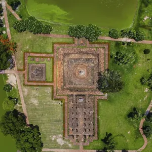 Drone view of an ancient temple complex in Thailand Drone view of an ancient temple complex in Thailand