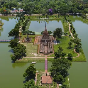 Drone view of an ancient temple complex in Thailand Drone view of an ancient temple complex in Thailand