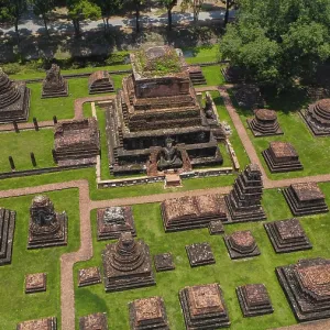 Drone view of an ancient temple complex in Thailand Drone view of an ancient temple complex in Thailand