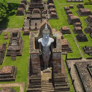 Drone view of an ancient temple complex in Thailand Drone view of an ancient temple complex in Thailand