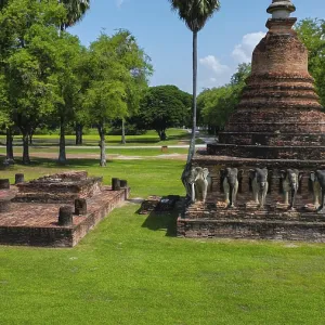 Drone view of an ancient temple complex in Thailand Drone view of an ancient temple complex in Thailand