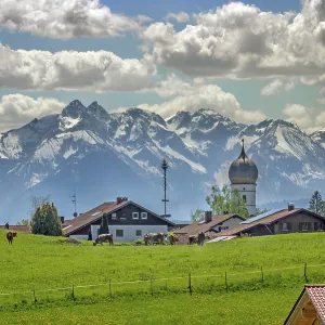Eckarts with church, spring meadow