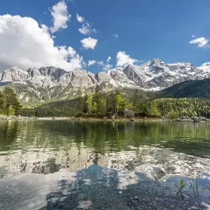 Eibsee lake and Zugspitze massif with Zugspitze