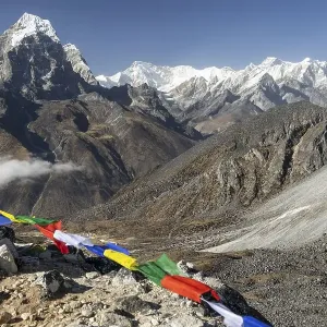 The eight-thousander Cho Oyu, Tenzing Peak and Hillary Peak honouring Sir Edmund Hillary and Tenzing Norgay Sherpa, Taboche Peak and Gyachung Kang