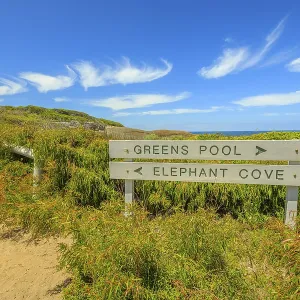Elephant Cove and Greens Pool Sign along Elephant Rocks Walk in William Bay National Park