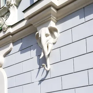Elephant head as architectural detail of the historic stone building (1904) in Samara Elephant head as architectural detail of the historic stone building (1904) in Samara