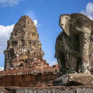 Elephant sculpture in East Mebon temple in the Angkor complex Elephant sculpture in East Mebon temple in the Angkor complex