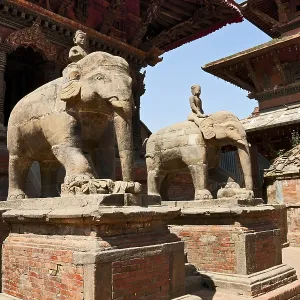 Elephants at the entrance to the temple in Patan