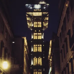 Elevador de Santa Justa Nighttime Print, Lisbon, Portugal