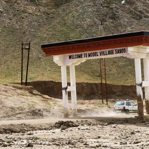 Entrance of devastated saboo village due to flashflood Entrance of devastated saboo village due to flashflood