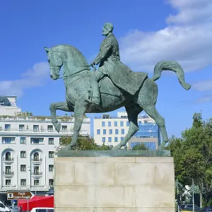 Equestrian statue of King Charles I of Romania in front of the University library