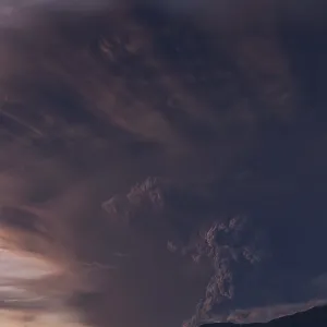 Eruption. Clubs of smoke and ash in the atmosphere