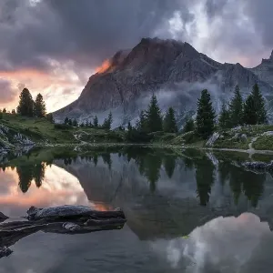 Evening atmosphere at Lake Lago de Limides and Lagazuoi