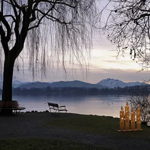 Evening mood at Lake Zug, Pilatus in the background Evening mood at Lake Zug, Pilatus in the background
