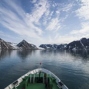 Expedition boat entering the Magdalenefjorden Expedition boat entering the Magdalenefjorden