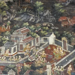 Exquisite wall paintings, interior view of Phra Ubosot or ordination hall Exquisite wall paintings, interior view of Phra Ubosot or ordination hall