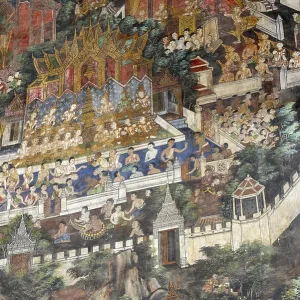 Exquisite wall paintings, interior view of Phra Ubosot or ordination hall Exquisite wall paintings, interior view of Phra Ubosot or ordination hall