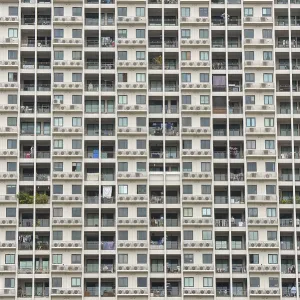 Exterior facade of a residential high-rise building of Condo U