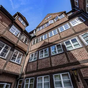 Facades of the historic brick buildings Facades of the historic brick buildings