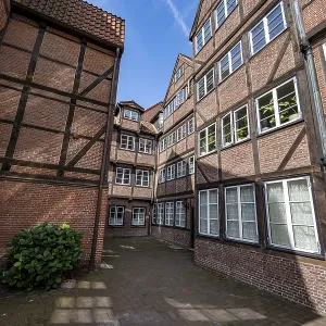 Facades of the historic brick buildings Facades of the historic brick buildings