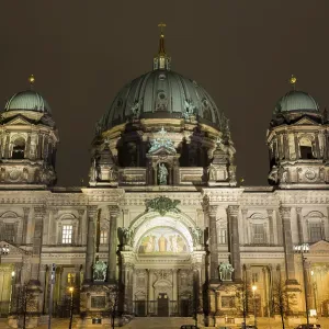 Famous Berliner Dom Cathedral illuminated by night