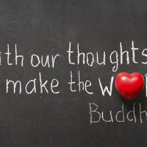Famous Buddha Quote Handwritten on Blackboard Print