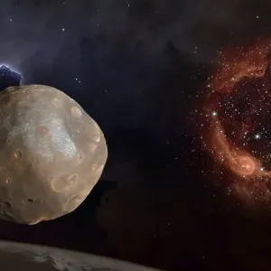 Fantasy composition of Phobos, the satellite of Mars Fantasy composition of Phobos, the satellite of Mars
