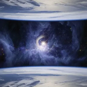 Fantasy image of mirrored Earths symbolizing parallel universes Fantasy image of mirrored Earths symbolizing parallel universes