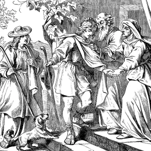 The farewell of Tobias, his parents give him lessons and admonitions along the way The farewell of Tobias, his parents give him lessons and admonitions along the way