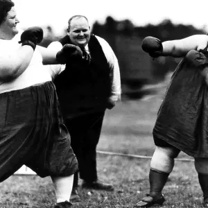 Fat women boxing, historic photograph, around 1910