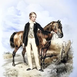 Ferdinand Bonaventura Kinsky (1834, 1904) as a boy with a horse, Historical, digitally restored reproduction from a 19th century original, Record date not stated Ferdinand Bonaventura Kinsky (1834, 1904) as a boy with a horse, Historical, digitally restored reproduction from a 19th century original, Record date not stated