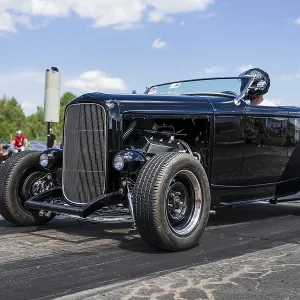 FINOWFURT, GERMANY - JUNE 28, 2024: The custom hot rod on the racing line FINOWFURT, GERMANY - JUNE 28, 2024: The custom hot rod on the racing line