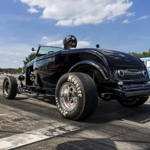 FINOWFURT, GERMANY - JUNE 28, 2024: The custom hot rod on the racing line FINOWFURT, GERMANY - JUNE 28, 2024: The custom hot rod on the racing line