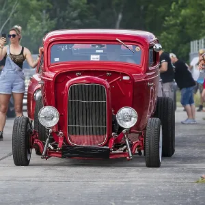 FINOWFURT, GERMANY - JUNE 28, 2024: A custom hot rod on the starting line FINOWFURT, GERMANY - JUNE 28, 2024: A custom hot rod on the starting line