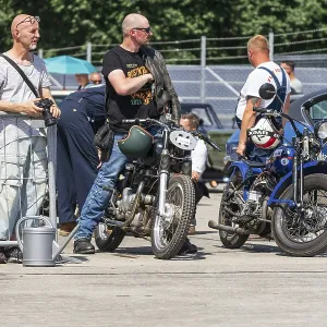FINOWFURT, GERMANY - JUNE 28, 2024: Motorcyclists waiting for the race FINOWFURT, GERMANY - JUNE 28, 2024: Motorcyclists waiting for the race