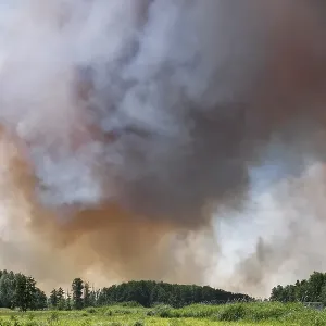 Fire on a grain field near Tutow