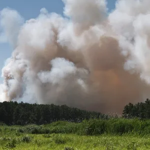Fire on a grain field near Tutow