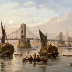 The first Hungerford Suspension bridge over the River Thames