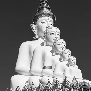 Five-headed Buddha statue, black and white photo Five-headed Buddha statue, black and white photo