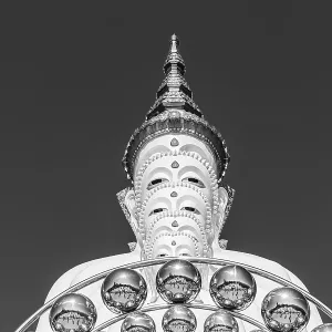 Five-headed Buddha statue, black and white photo Five-headed Buddha statue, black and white photo