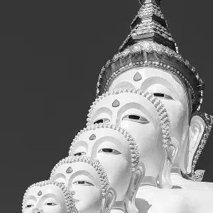 Five-headed Buddha statue, black and white photo Five-headed Buddha statue, black and white photo