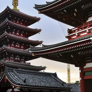 Five-story pagoda of Senso-ji Temple in Tokyo at dusk Five-story pagoda of Senso-ji Temple in Tokyo at dusk