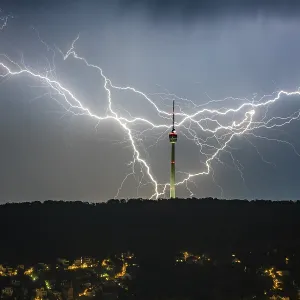 Flashes behind the television tower Flashes behind the television tower