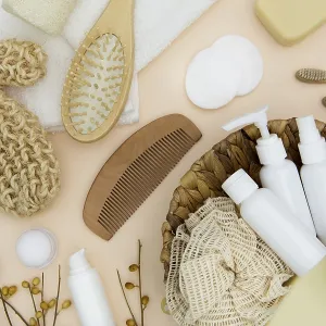 Flat lay bath concept accessories Flat lay bath concept accessories