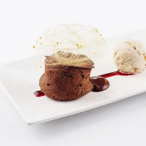 Food, Chocolate volcano with vanilla ice cream