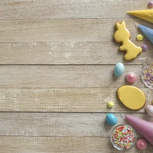 Food, Decorating cookies with colored icing for Easter Food, Decorating cookies with colored icing for Easter